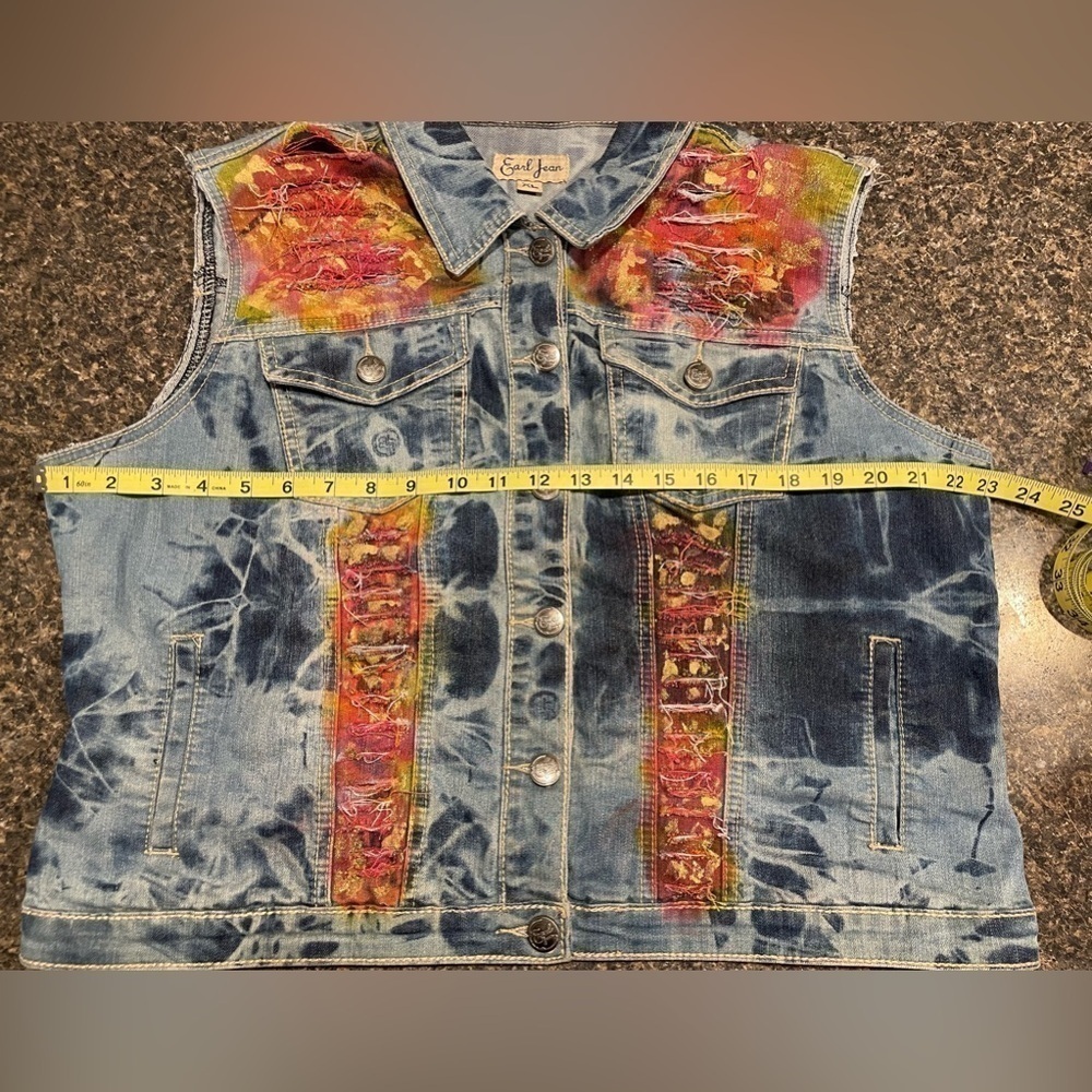 🎨 AIRBRUSHED GLITTER DECORATED ART Earl Jean Vest XL Boho Possibly Upcycled 90s - Picture 16 of 16